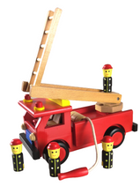 Fun Factory Wooden Fire Engine Truck with Folding and Rotating Ladder