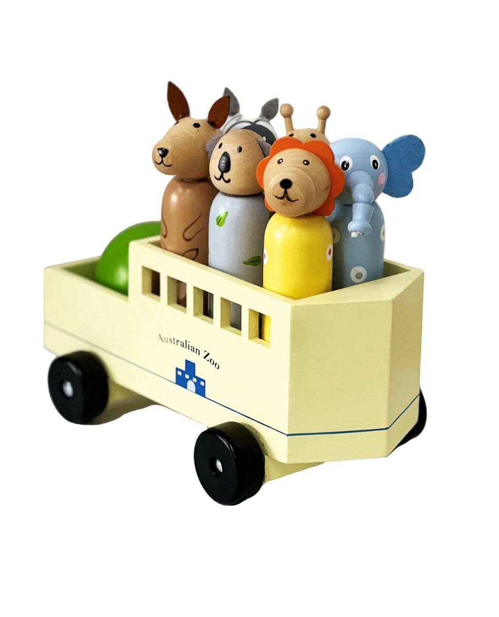 Wooden Animal Bowling Vehicle