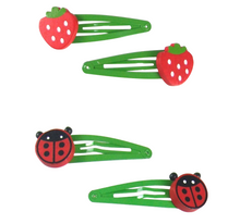 4 Pcs Kids Hair Clips: Strawberry and Ladybug
