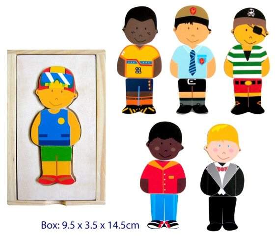 Fun Factory - 18pcs Mix & Match Dress Up Boy Wooden Puzzle Set