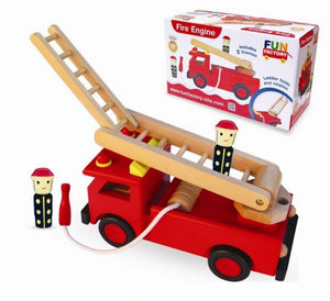 Fun Factory Wooden Fire Engine Truck with Folding and Rotating Ladder