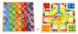 Tooky Toy 2 in 1 Wooden Board Game - Snakes and Ladders, Ludo Game