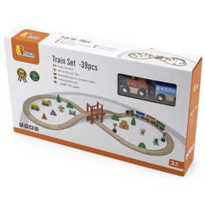 Viga - 39 pcs Wooden TRAIN Set