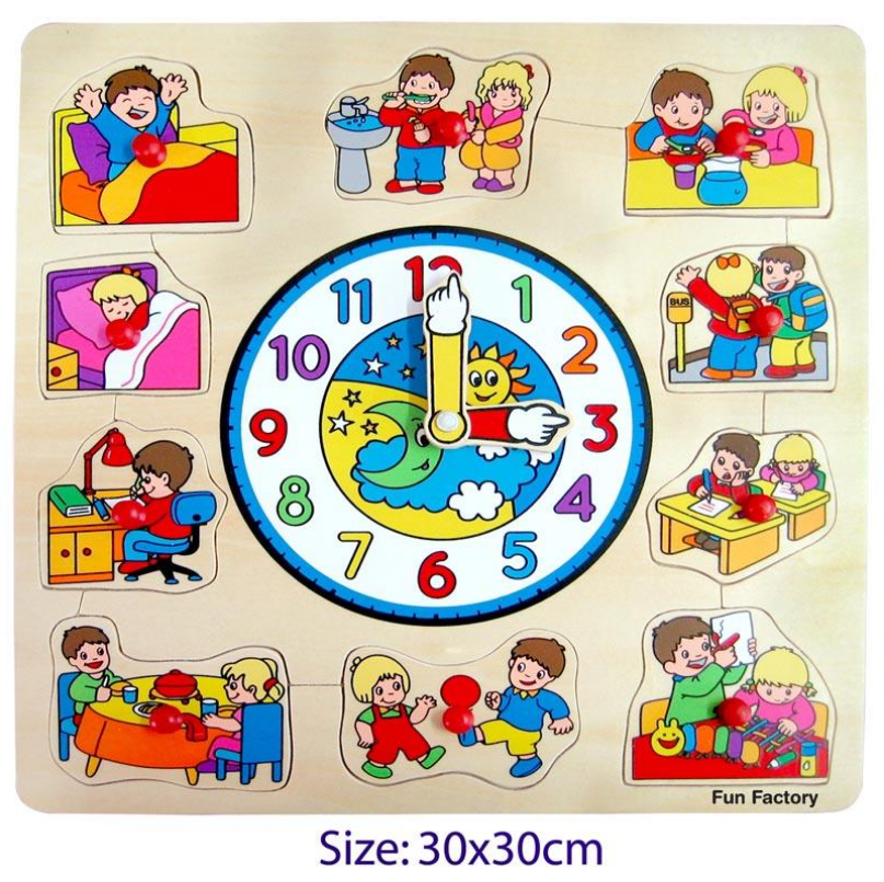 Activity Box With Clock Fun Factory - Wooden Clock and Activity Puzzle – Little Online Shop