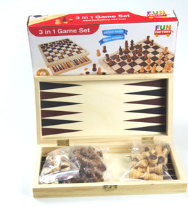 Fun Factory - 3 in 1 Fold Up Game Set: Chess, Checkers and Backgammon