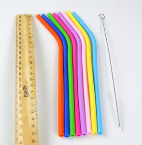 8 Pcs Reusable Silicone Drinking Straw with Straw Cleaner