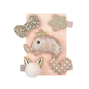 5 Pcs Kids Hair Clips (CHAMPAGNE GOLD elephant)