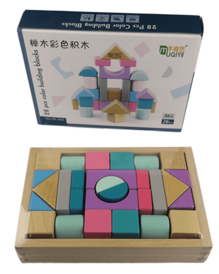 28 pcs Coloured Wooden Building Blocks