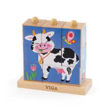 Viga - 9 pcs Wooden Cube Puzzle Farm