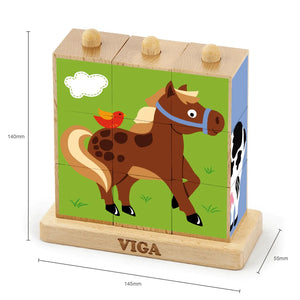 Viga - 9 pcs Wooden Cube Puzzle Farm