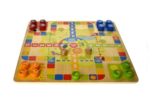 Tooky Toy 2 in 1 Wooden Board Game - Snakes and Ladders, Ludo Game