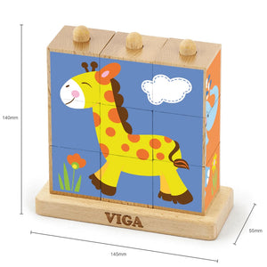 Viga - 9 pcs Wooden Cube Puzzle Wild