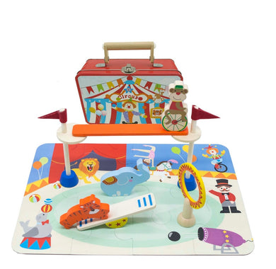 Wooden Circus Play Set and Jigsaw Puzzle in a Case