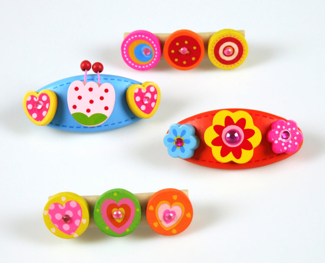 4 Pcs Wooden Kids Hair Accessories with Barette Clips  (Pink and Yellow Flower)