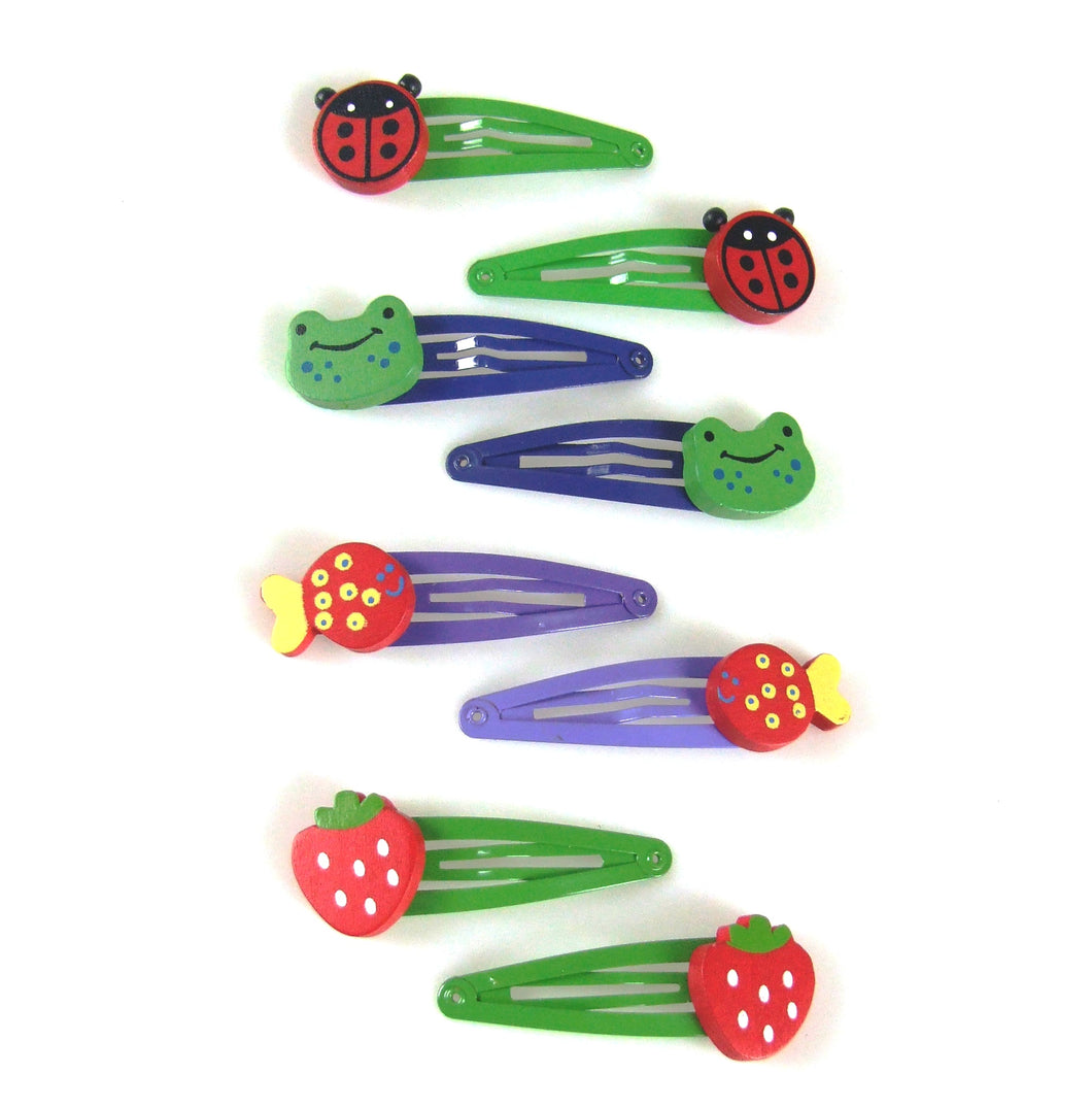 8 Pcs Kids Hair Clips: Strawberry, Ladybug, Fish and Frog